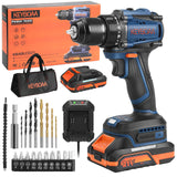 KEYBOAA 21V Brushless Power Drill Set / 660 In-lbs (75N.m) High Torque / 1/2" Metal Keyless Chuck / 2-Speed with 2 Batteries