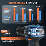 KEYBOAA 21V Brushless Power Drill Set / 660 In-lbs (75N.m) High Torque / 1/2" Metal Keyless Chuck / 2-Speed with 2 Batteries