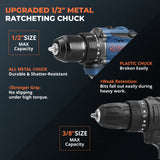 KEYBOAA 21V Brushless Power Drill Set / 660 In-lbs (75N.m) High Torque / 1/2" Metal Keyless Chuck / 2-Speed with 2 Batteries